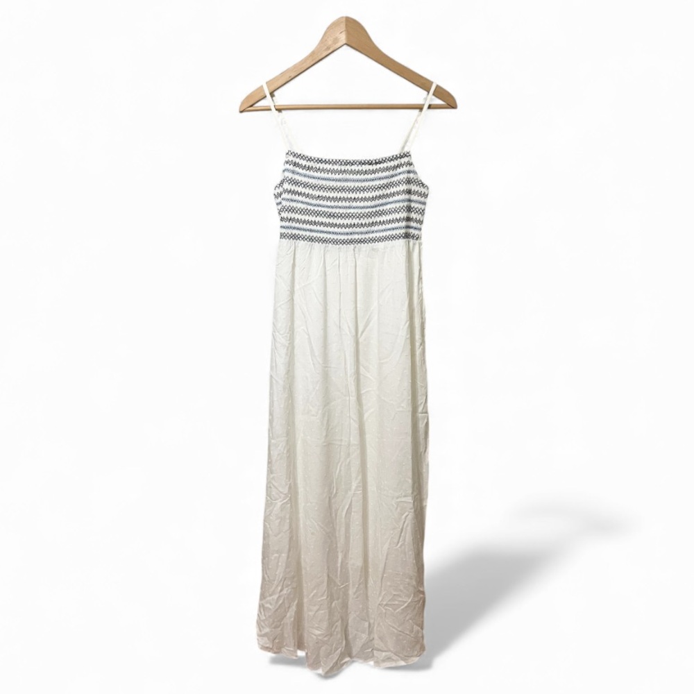 Final Touch Boho Blue Stripe Embroidered Eyelet Detail Maxi Dress Medium Coastal